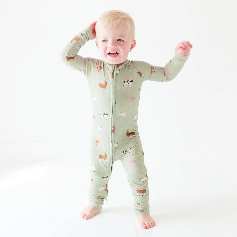 Farm Animals Ribbed Zip Romper