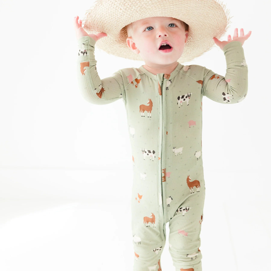 Farm Animals Ribbed Zip Romper