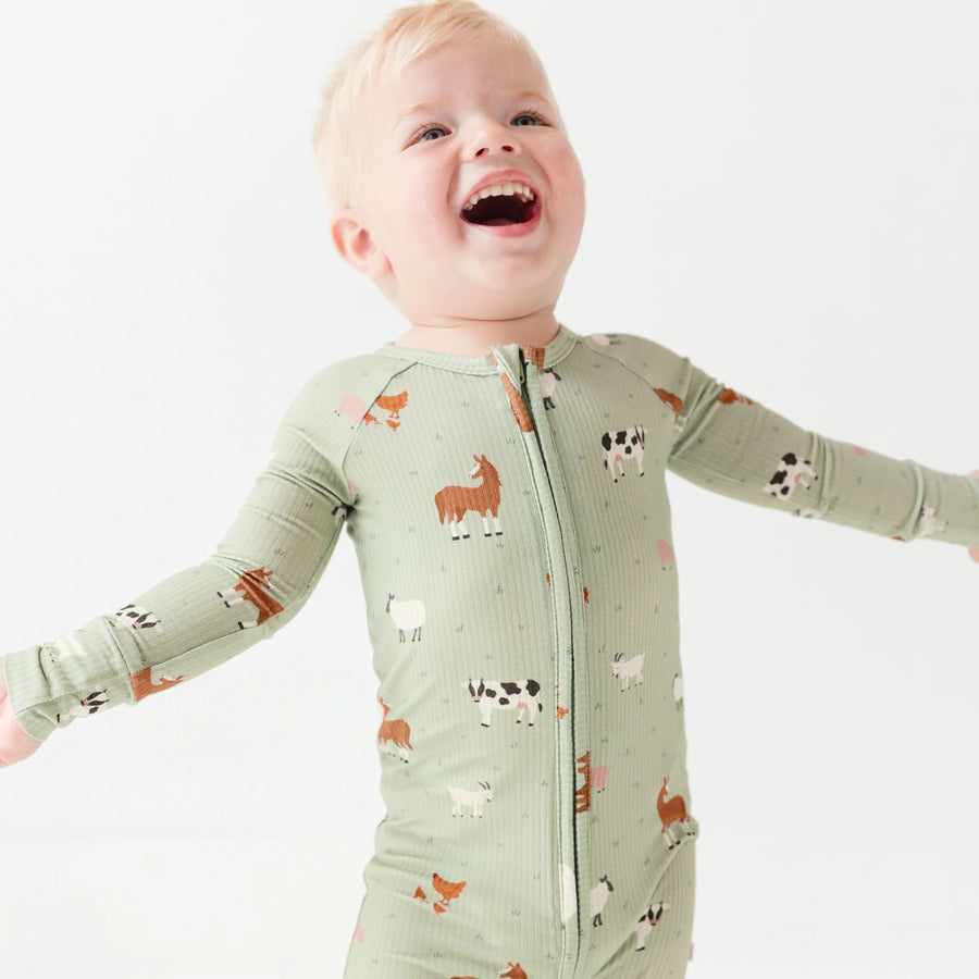 Farm Animals Ribbed Zip Romper