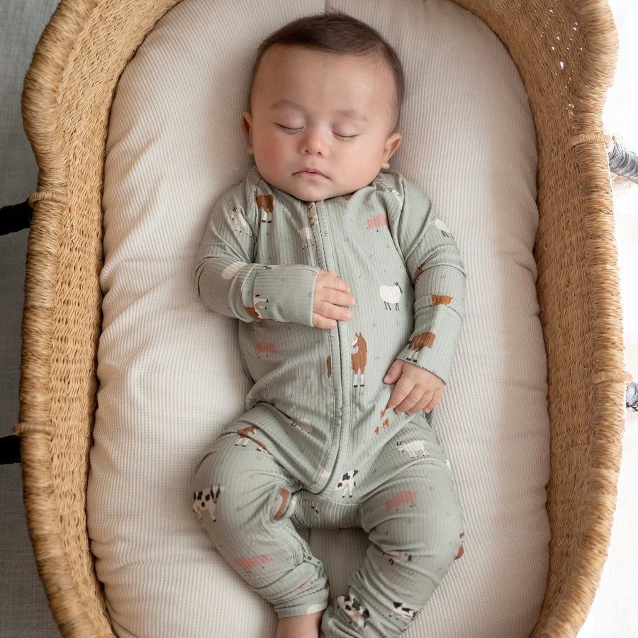 Farm Animals Ribbed Zip Romper