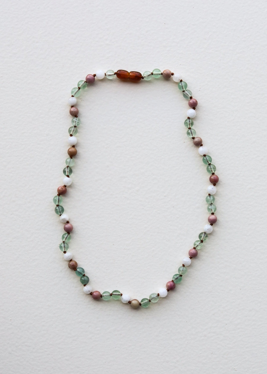 Fluorite + Moonstone + Rhodonite Necklace