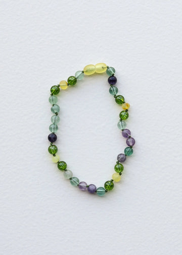 Raw Baltic Sea Amber + Fluorite + Peridot Necklace