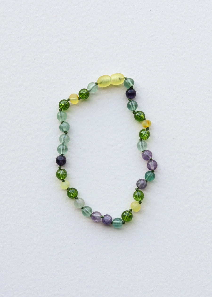 Raw Baltic Sea Amber + Fluorite + Peridot Necklace