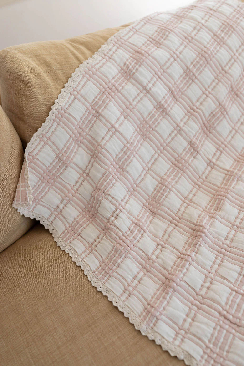 French Plaid Blanket - Petal