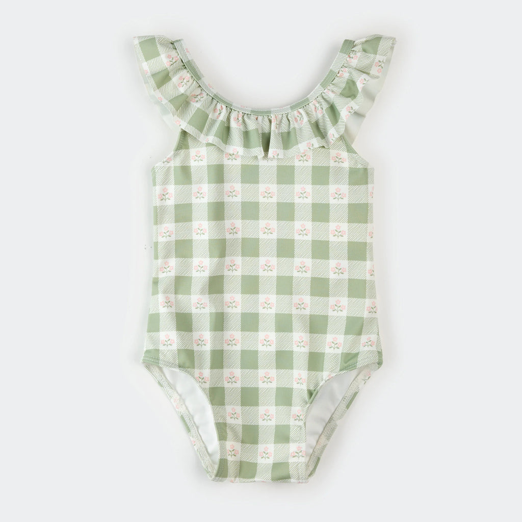 Green Gingham Flowers Swimsuit