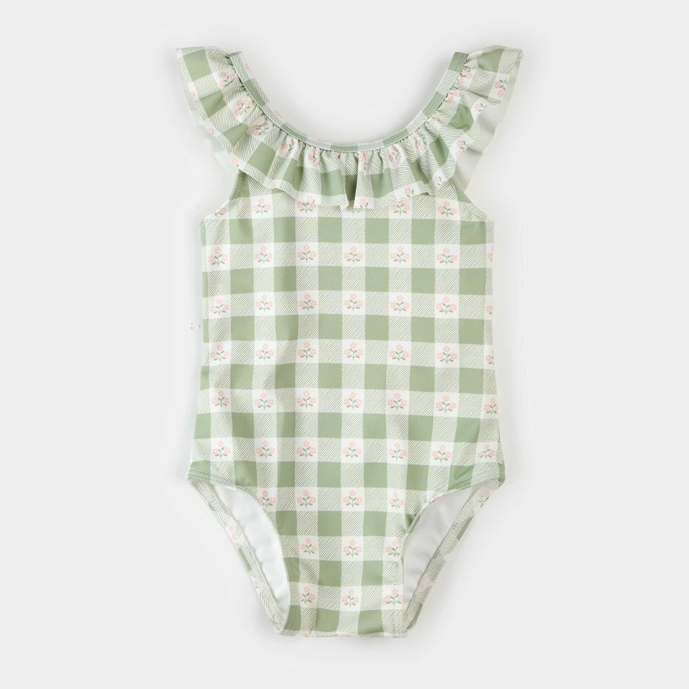 Green Gingham Flowers Swimsuit