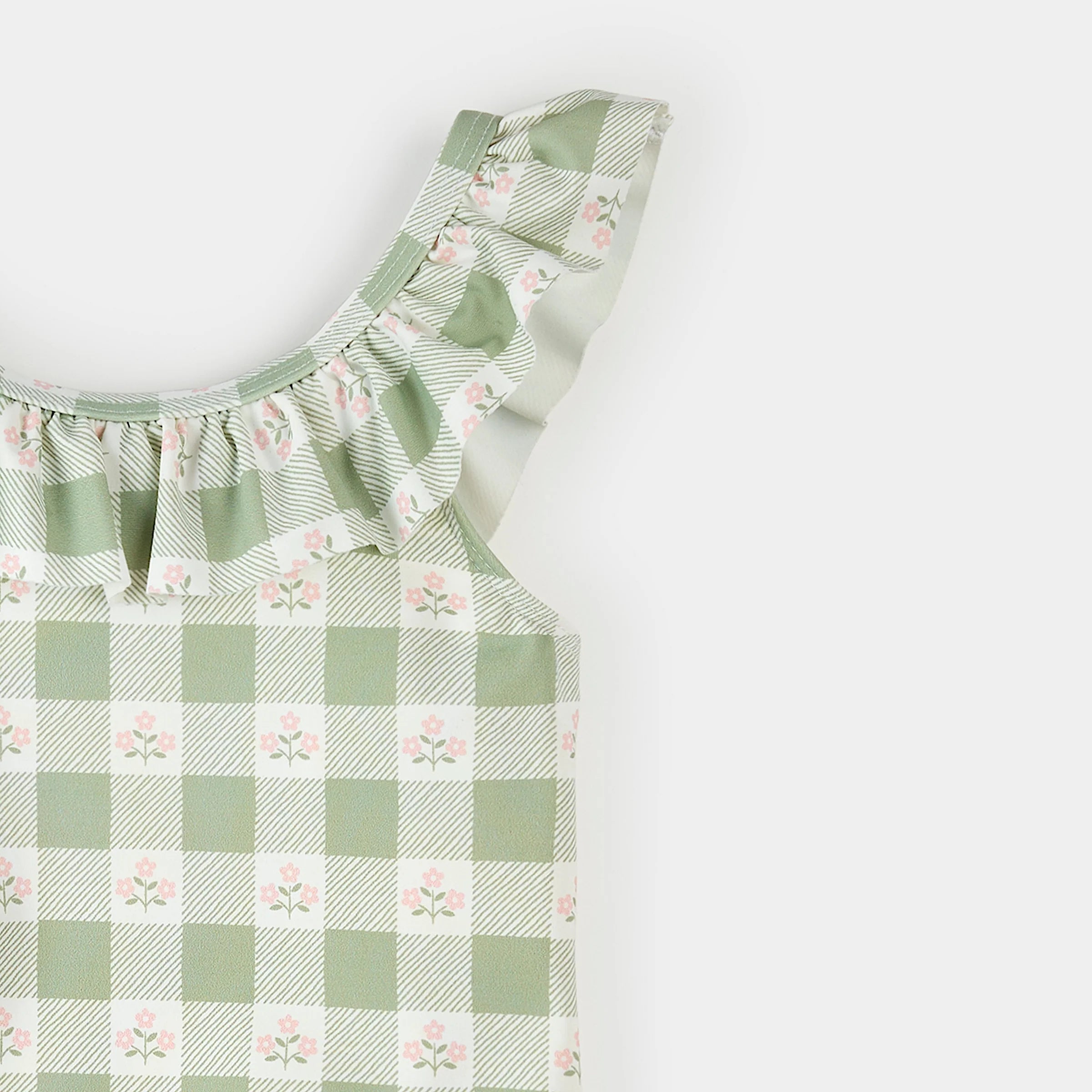 Green Gingham Flowers Swimsuit