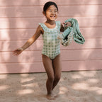 Green Gingham Flowers Swimsuit