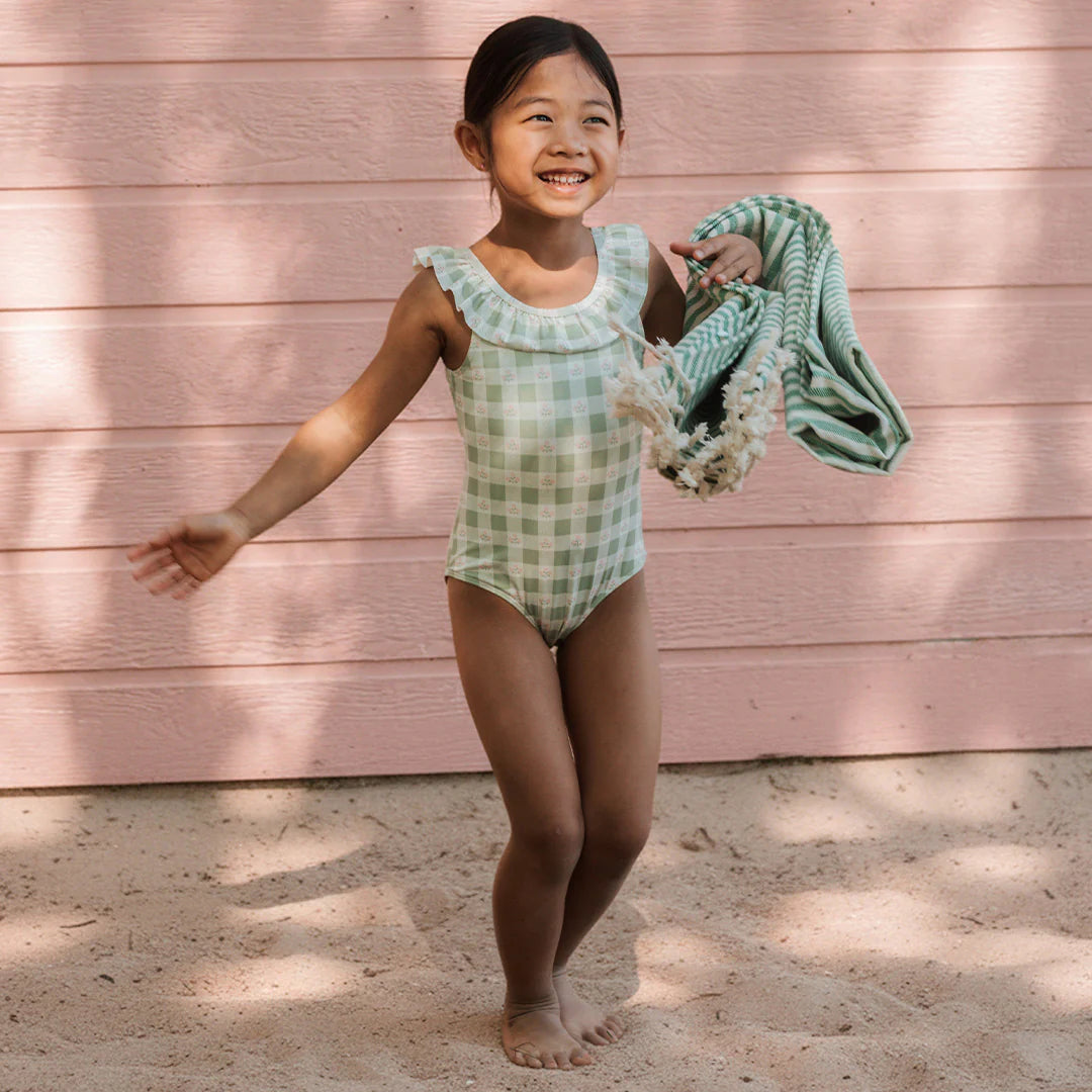 Green Gingham Flowers Swimsuit