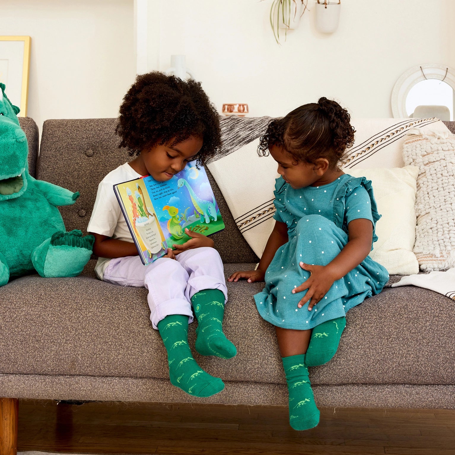 Socks That Give Books - Green Dinosaurs