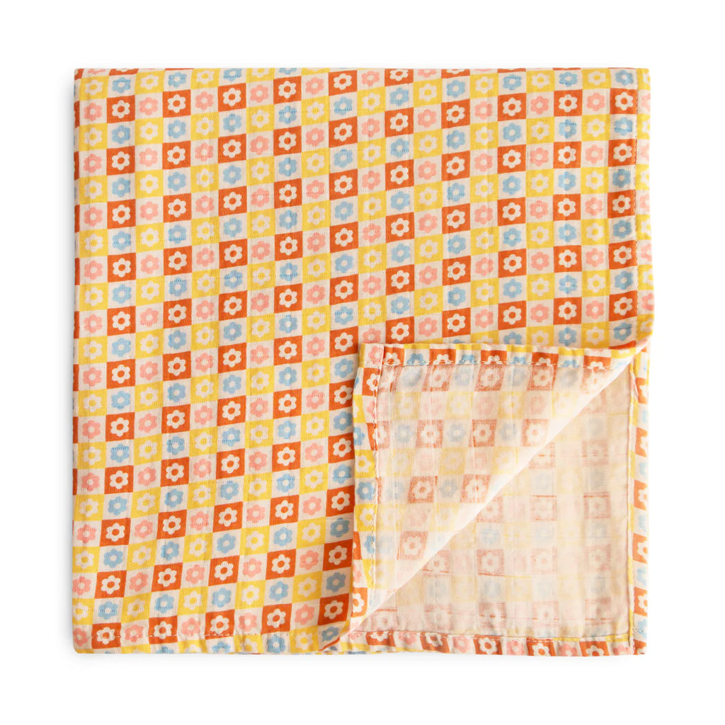 Organic Cotton Muslin Swaddle - Happy Flowers Check