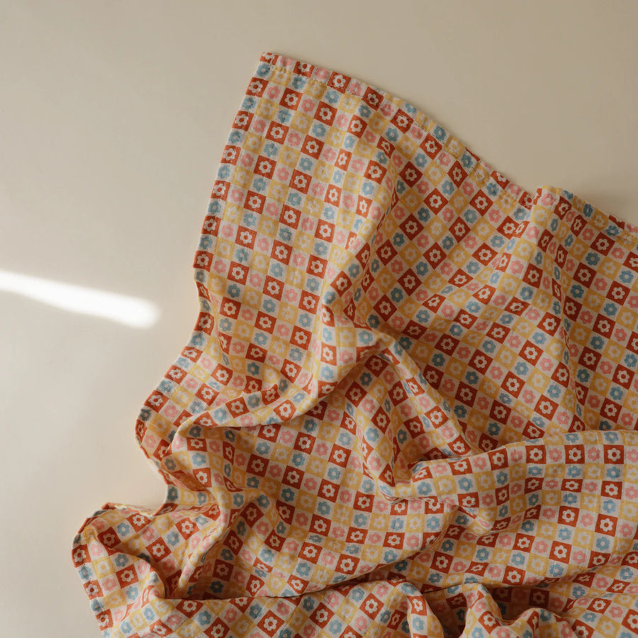 Organic Cotton Muslin Swaddle - Happy Flowers Check