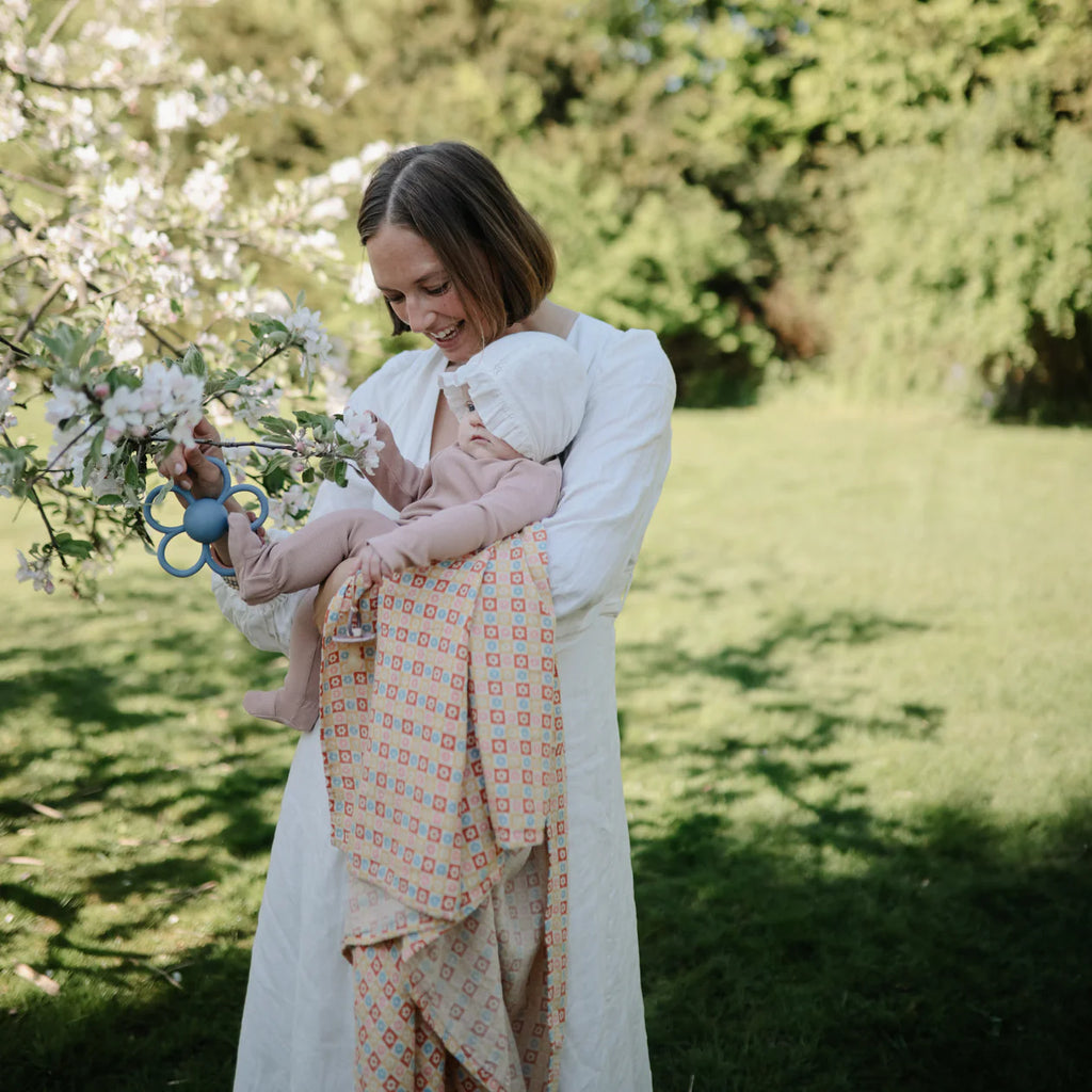 Organic Cotton Muslin Swaddle - Happy Flowers Check