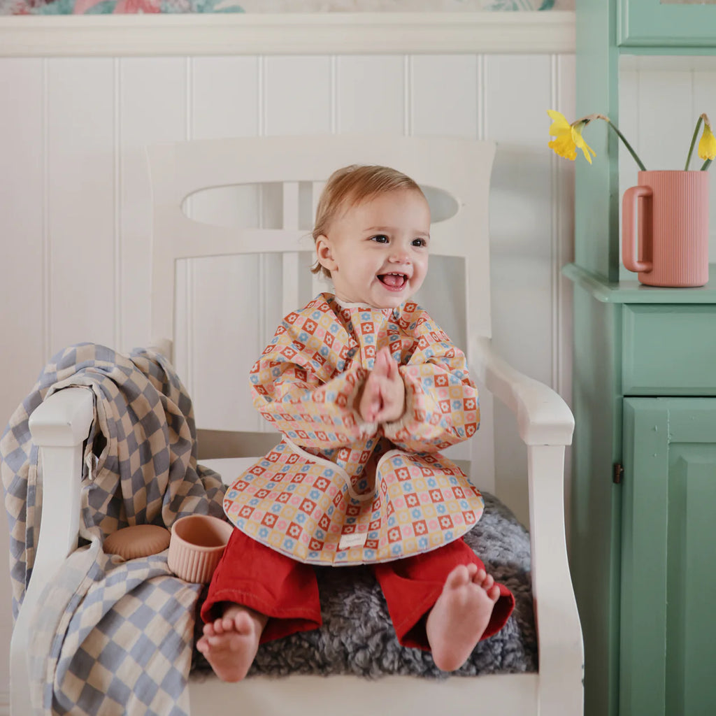Long Sleeve Bib - Happy Flowers Check