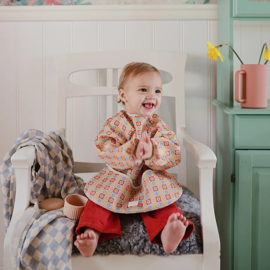 Long Sleeve Bib - Happy Flowers Check