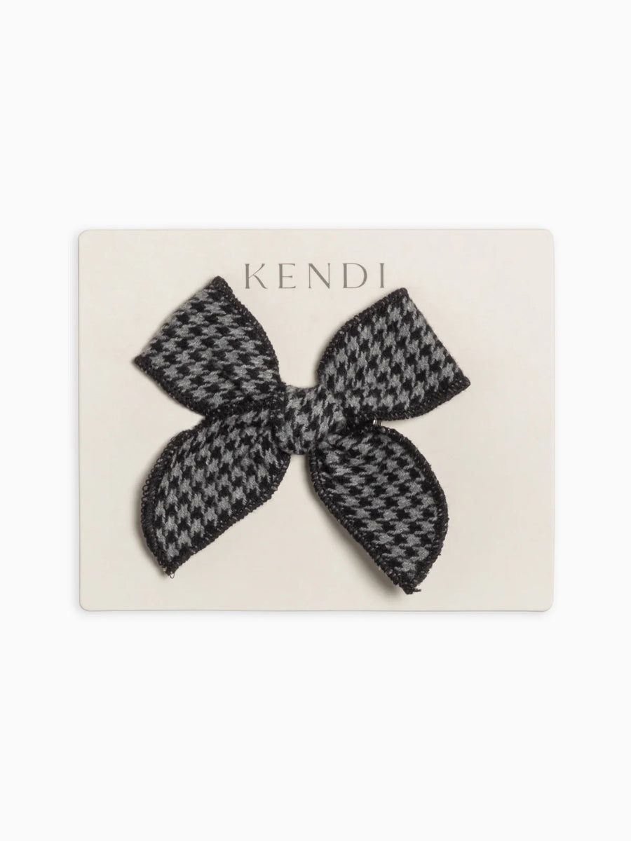Flannel Bow Hair Clip - Houndstooth