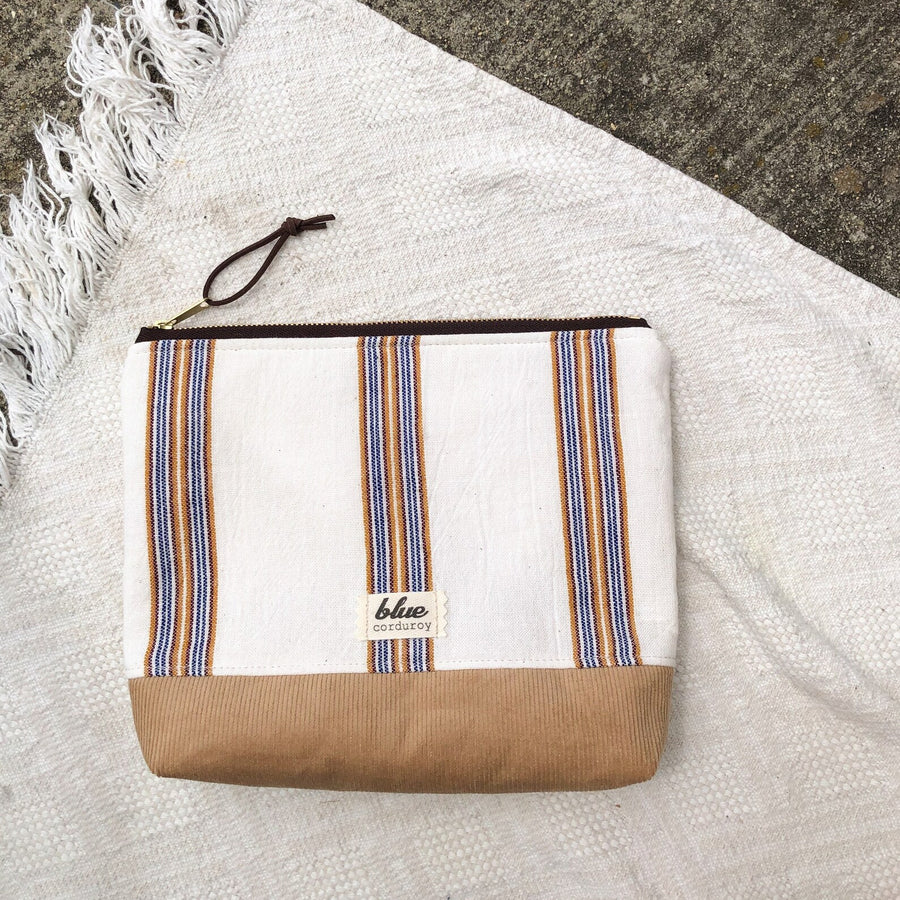 Tan Stripe Zipper Bag