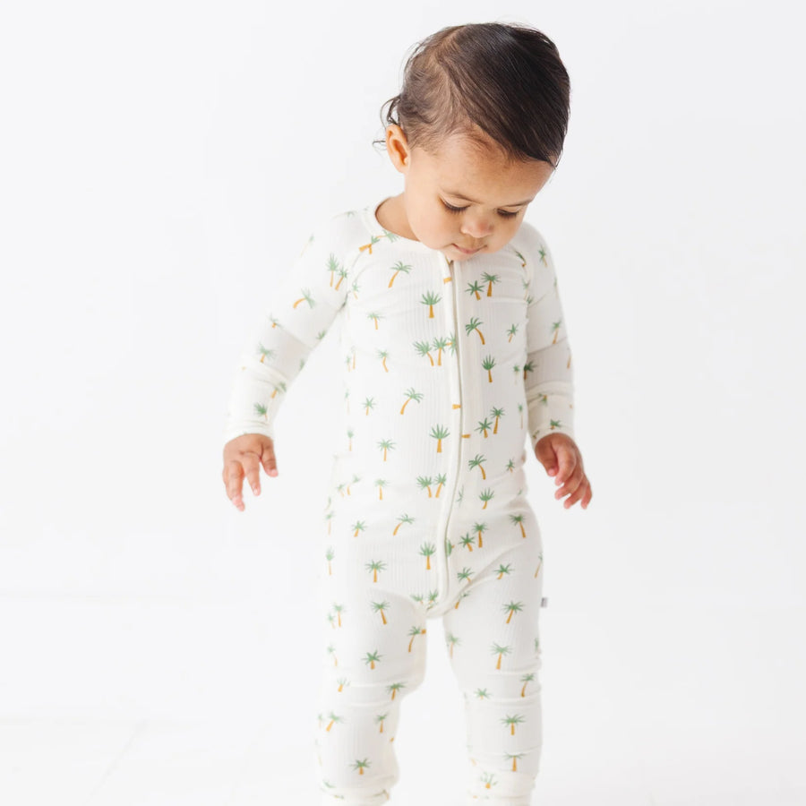 Island Palm Trees Ribbed Zip Romper