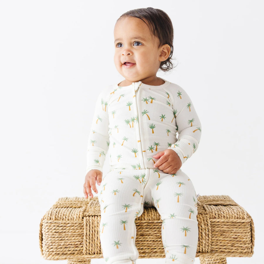 Island Palm Trees Ribbed Zip Romper