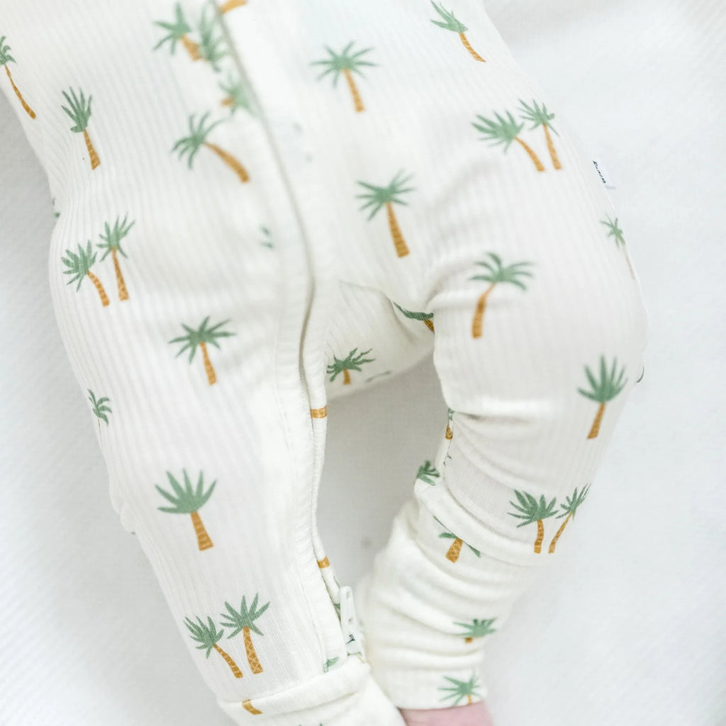 Island Palm Trees Ribbed Zip Romper