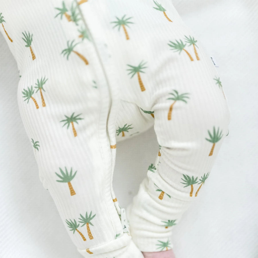 Island Palm Trees Ribbed Zip Romper