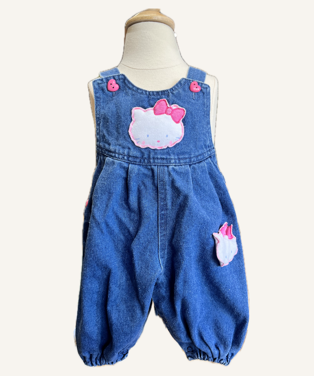 Vintage Hopscotch Kitty Denim Overalls
