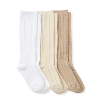 Set of 3 Cable Knit Knee Socks - Oat
