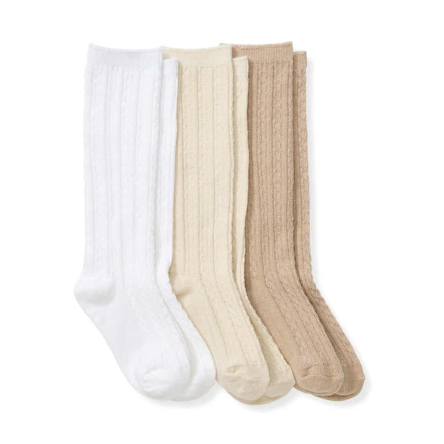 Set of 3 Cable Knit Knee Socks - Oat