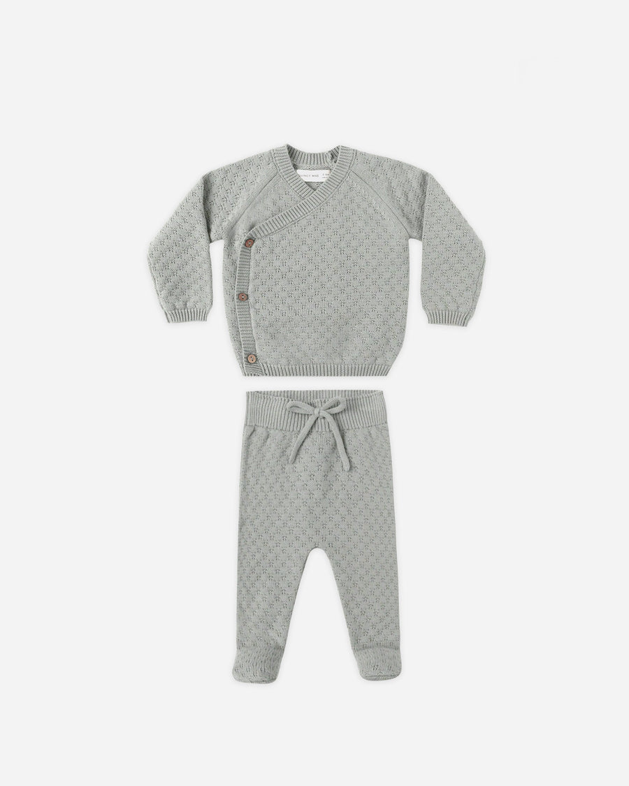 Steel Blue Knit Wrap Top + Pant Set