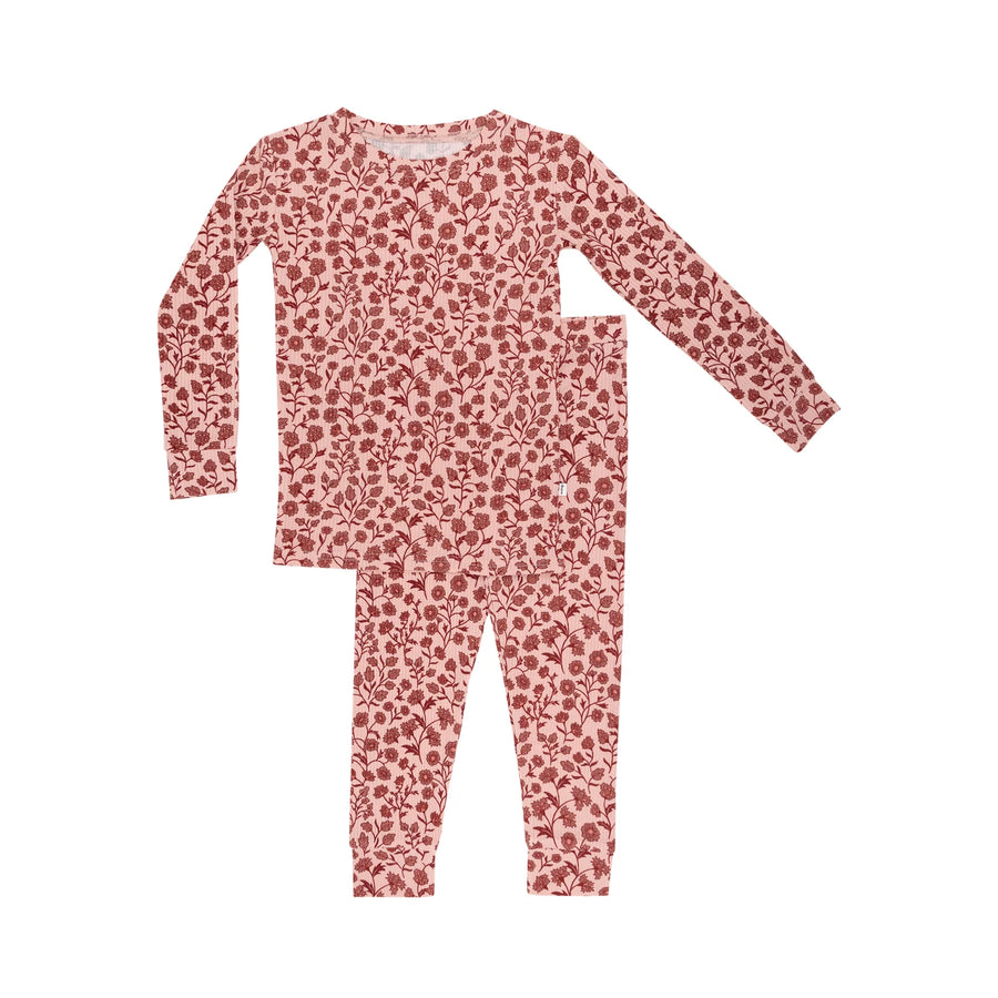 Mauve Floral Ribbed Two-Piece Set