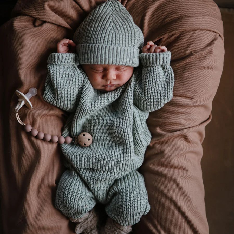 Light Mint Organic Cotton Chunky Knit Beanie