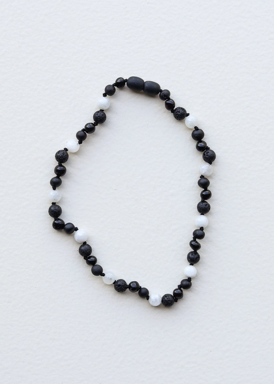Raw Black Baltic Amber + Moonstone Necklace