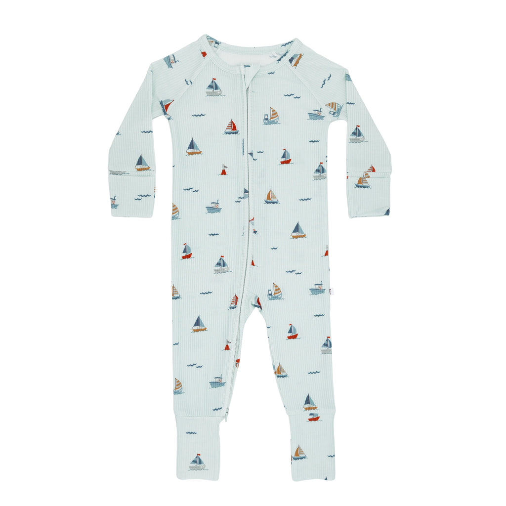 Nautical Boats Ribbed Zip Romper