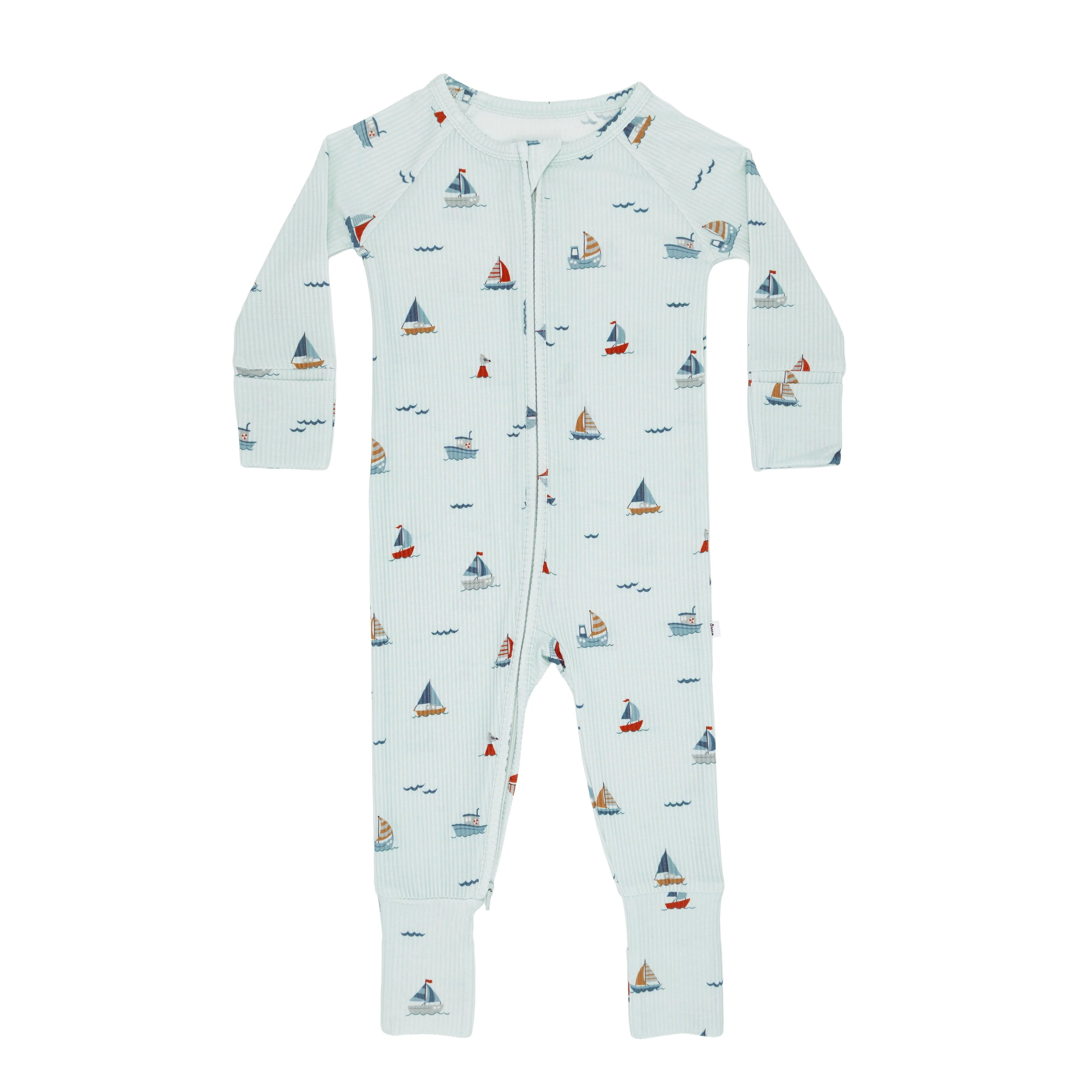 Nautical Boats Ribbed Zip Romper