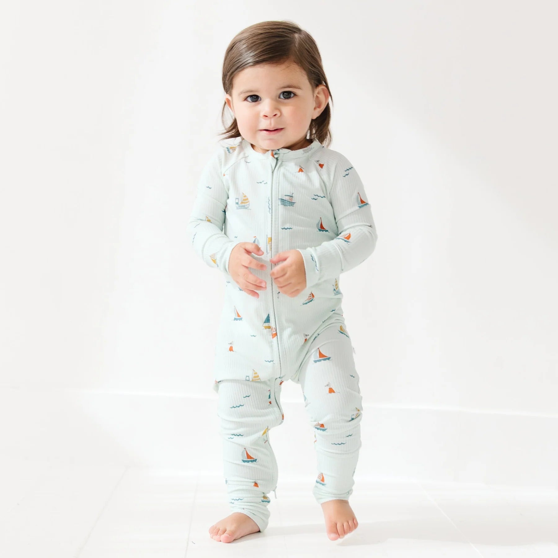 Nautical Boats Ribbed Zip Romper