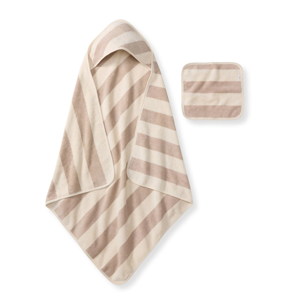 Organic Cotton Terry Towel & Washcloth Set - Oat Stripe