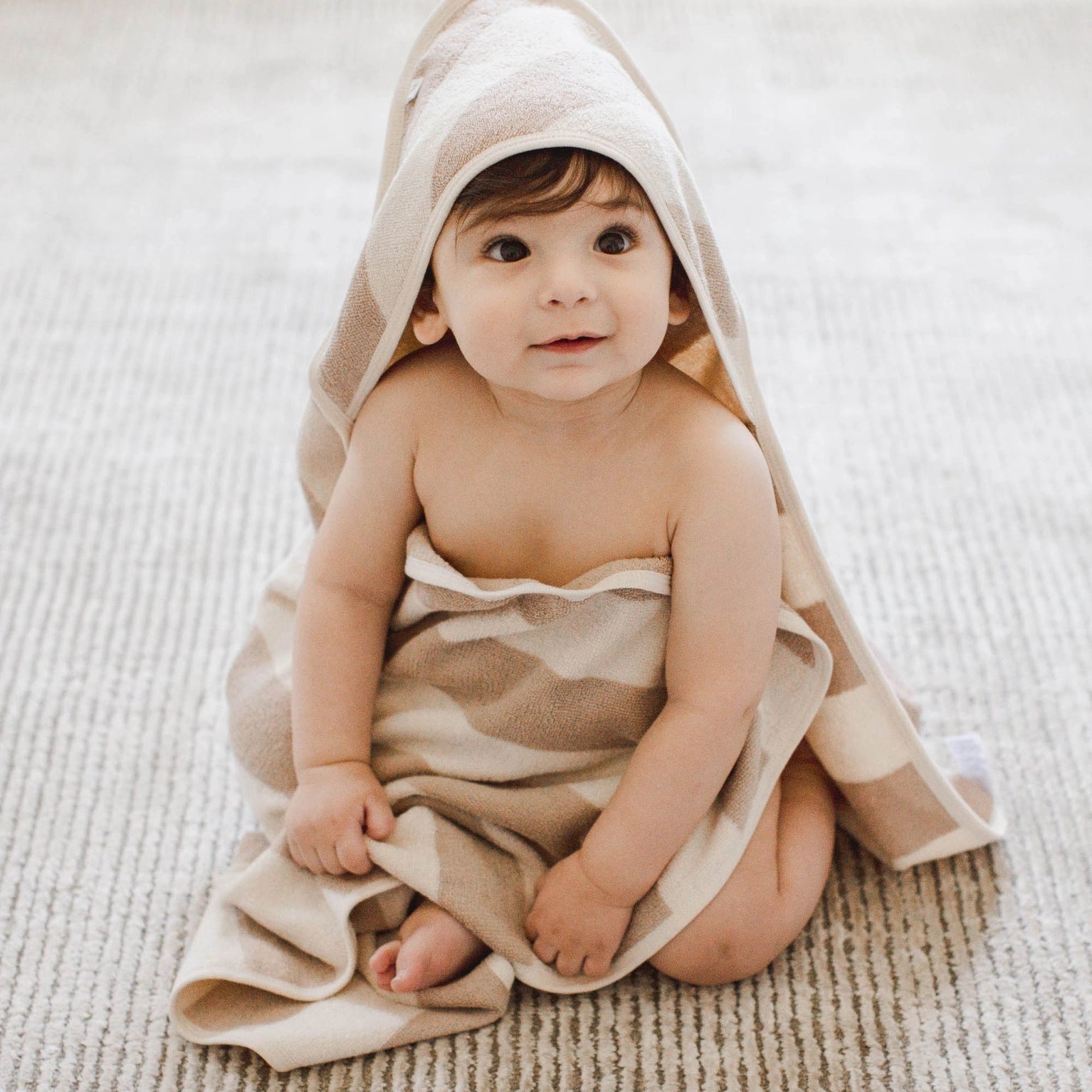 Organic Cotton Terry Towel & Washcloth Set - Oat Stripe