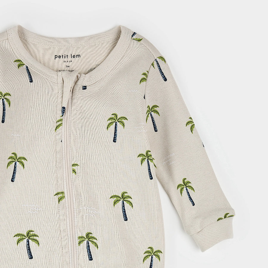 Palm Trees Ribbed Zipper Footie