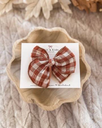 Mini Fable Bow Headband - Pumpkin Gingham