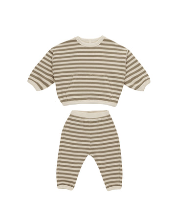 Olive Stripe Waffle Slouch Set