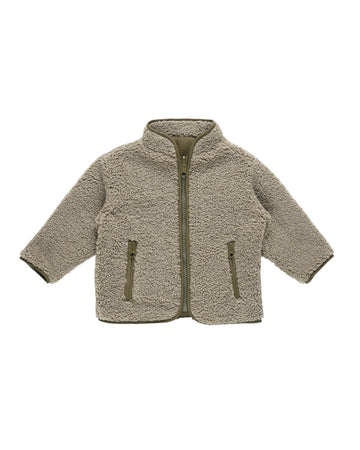 Olive Shearling Zip Jacket