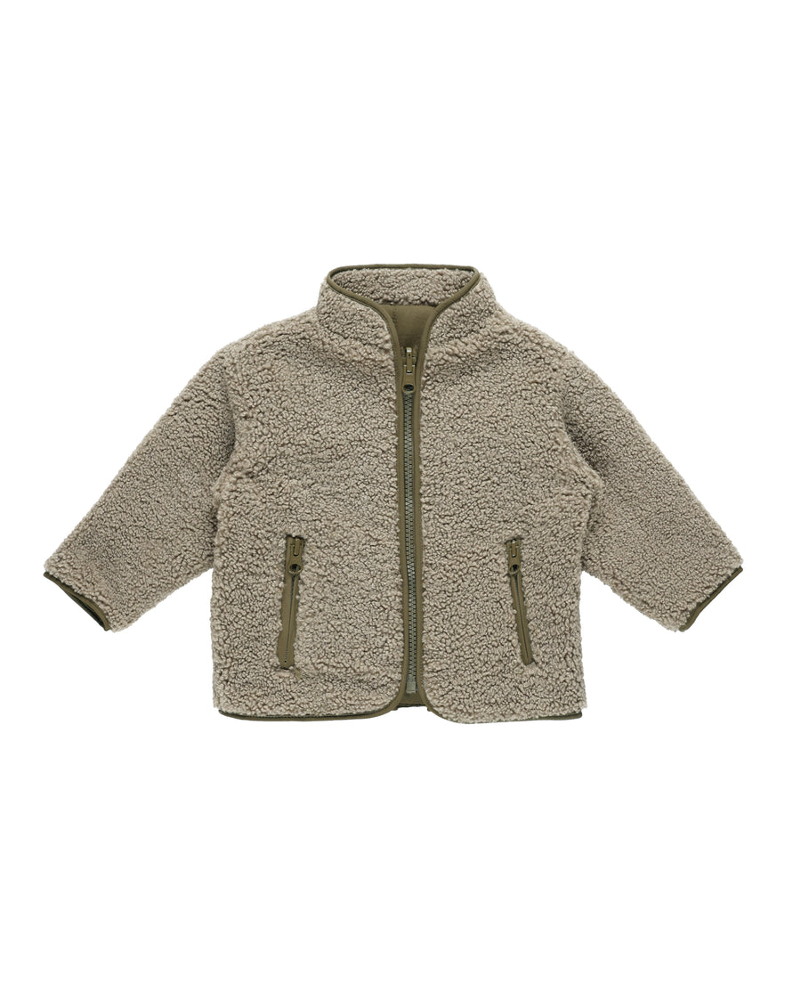 Olive Shearling Zip Jacket