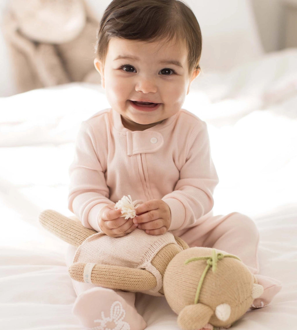 Organic Ribbed Zip Pajamas - Ranunculus