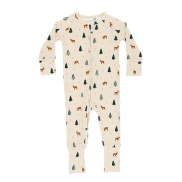 Reindeer Forest Ribbed Zip Romper