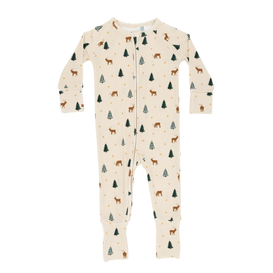 Reindeer Forest Ribbed Zip Romper