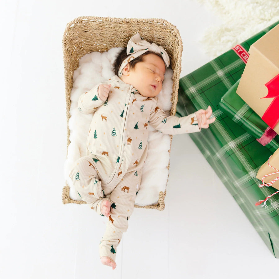 Reindeer Forest Ribbed Zip Romper