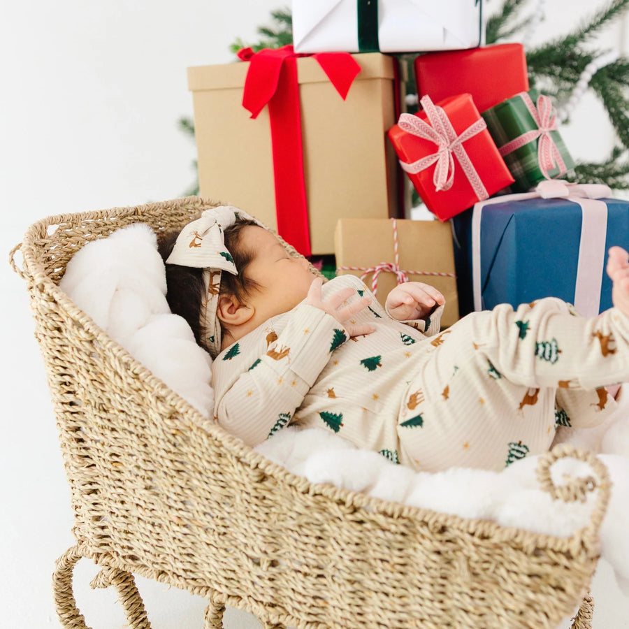 Reindeer Forest Ribbed Zip Romper