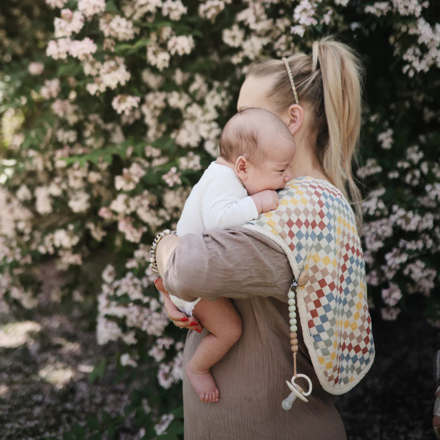 Organic Cotton Muslin Burp Cloth - Retro Check & Fog