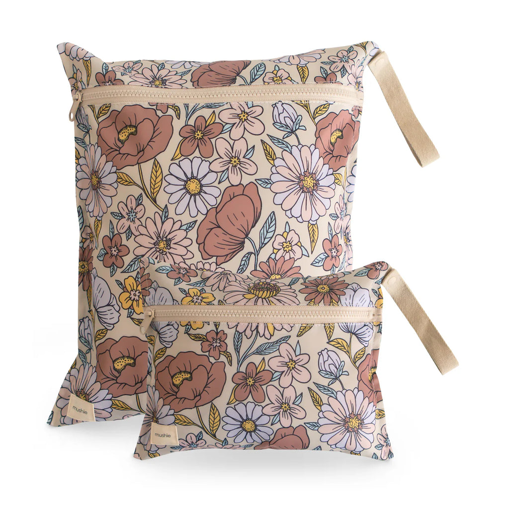 Retro Flowers Water Resistant Wet Bag (2 pack)