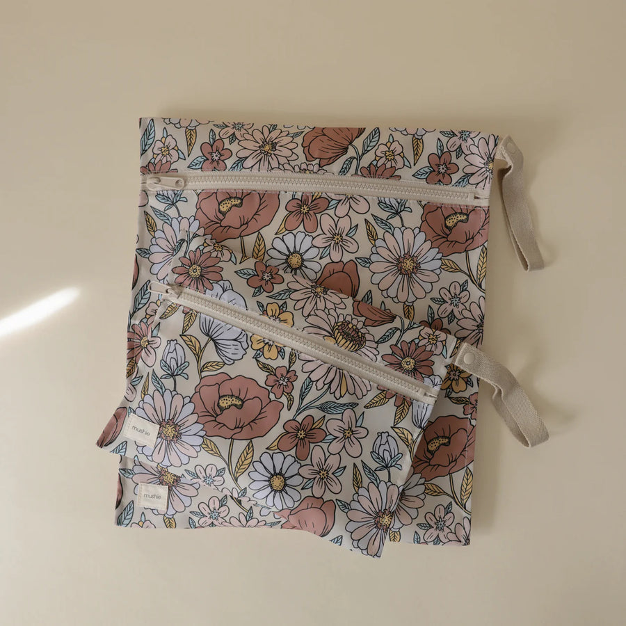 Retro Flowers Water Resistant Wet Bag (2 pack)